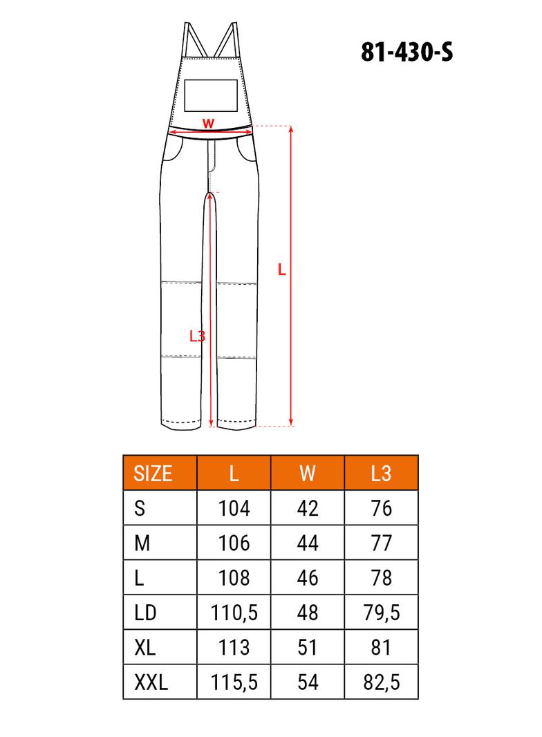 Spodnie robocze na szelkach, rozmiar S/48