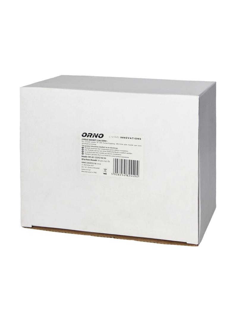 Gniazdo płaskie bez uziemienia, 2,5A, 250V, biały poliwęglan, 50 sztuka OR-AE-13242/W/50 ORNO