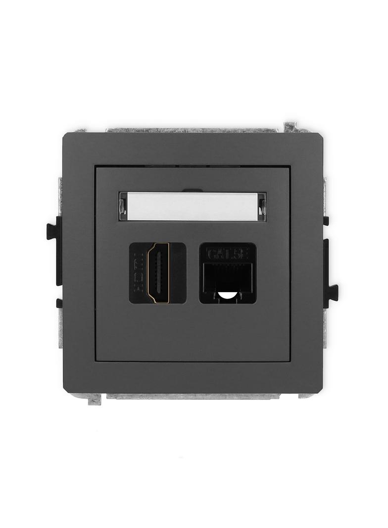 DECO Mechanizm gniazda pojedynczego HDMI 2.0 + gniazda komp. poj. 1xRJ45, kat. 5e, 8-stykowy grafito