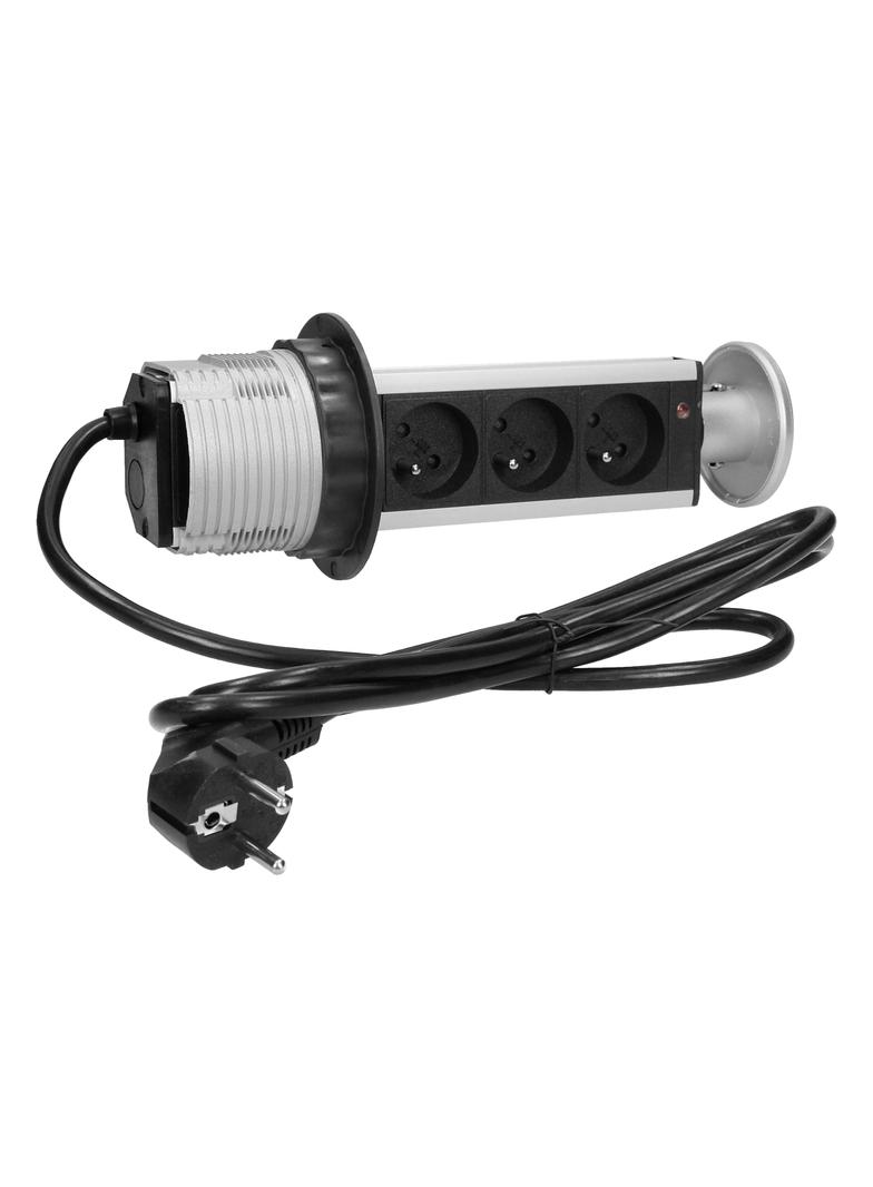 Gniazdo meblowe O8cm wysuwane z blatu, z przewodem 1,8m, 3x2P+Z