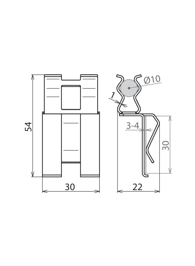Zacisk DEHNclip do prętów zbrojenia i płaskownika 10 / 30 mm, sprężynowy, bezśrubowy, stal nieocynk.