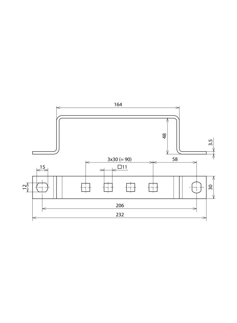 Szyna uziemiająca z otworami 11x11 mm na 4 zaciski, stal nierdzewna NIRO