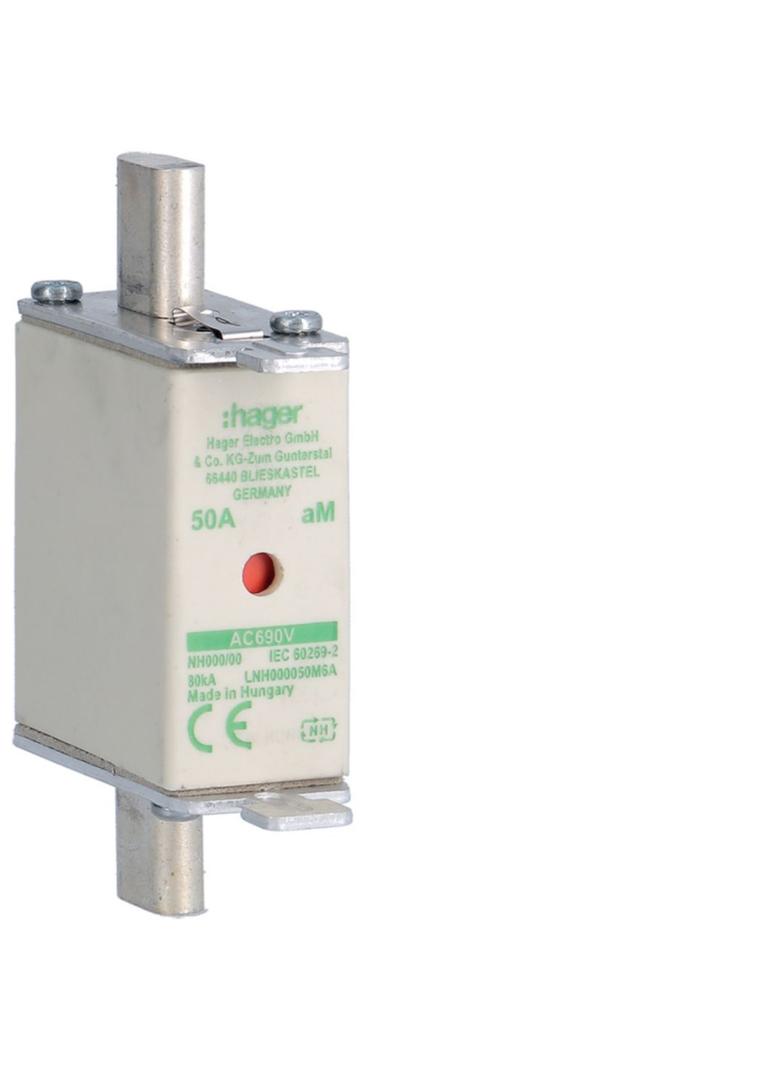 Wkładka bezp. nożowa NH000 wsk.podw. uchwyt nieiz. aM 50A 690VAC LNH000050M6A HAGER