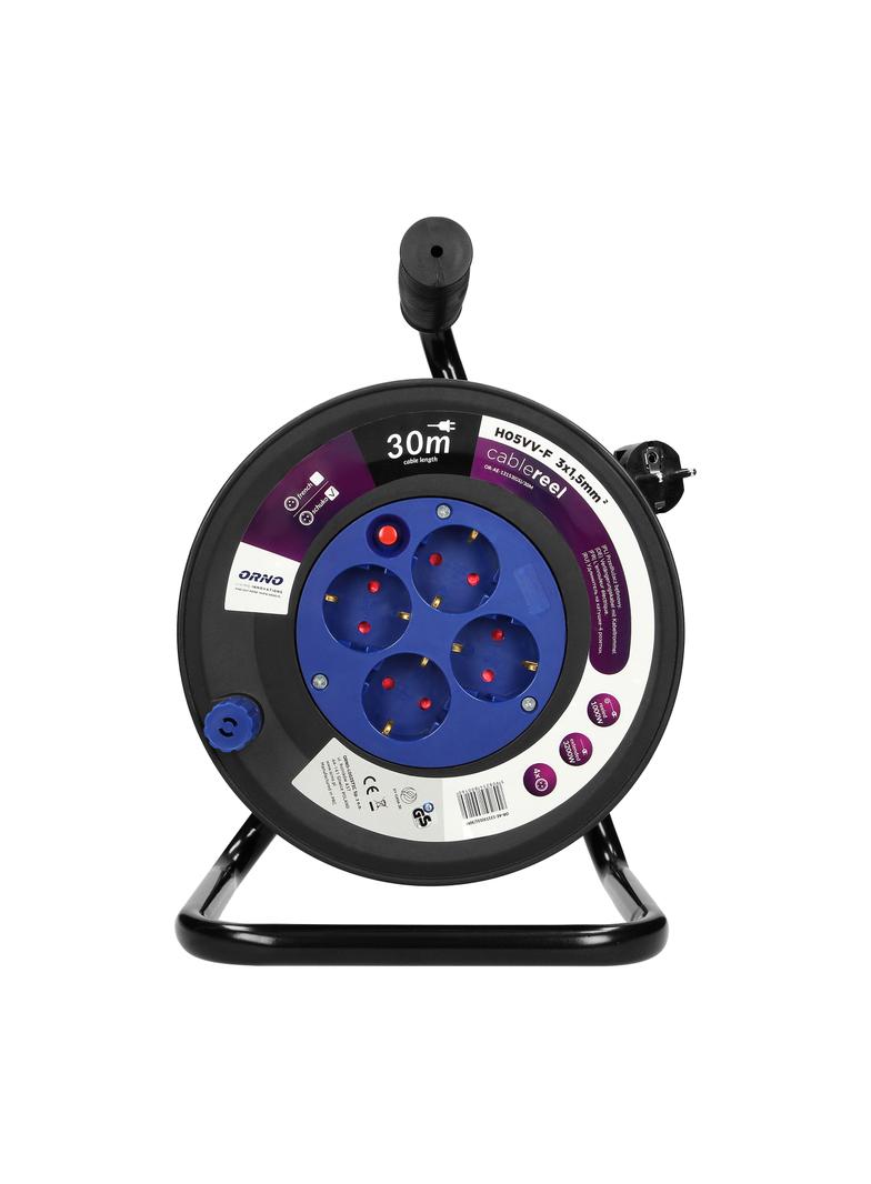 Przedłużacz bębnowy 4 gniazda (Schuko) kabel PVC H05VV-F 3x1.5mm2 długość - 30m Termik Prz OR-AE-131