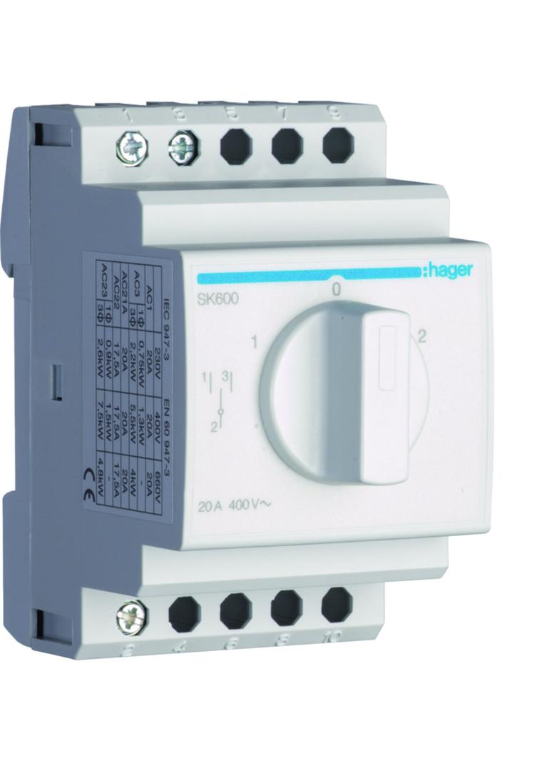 Przełącznik obrotowy 1P I-O-II 20A 400V SK600 HAGER