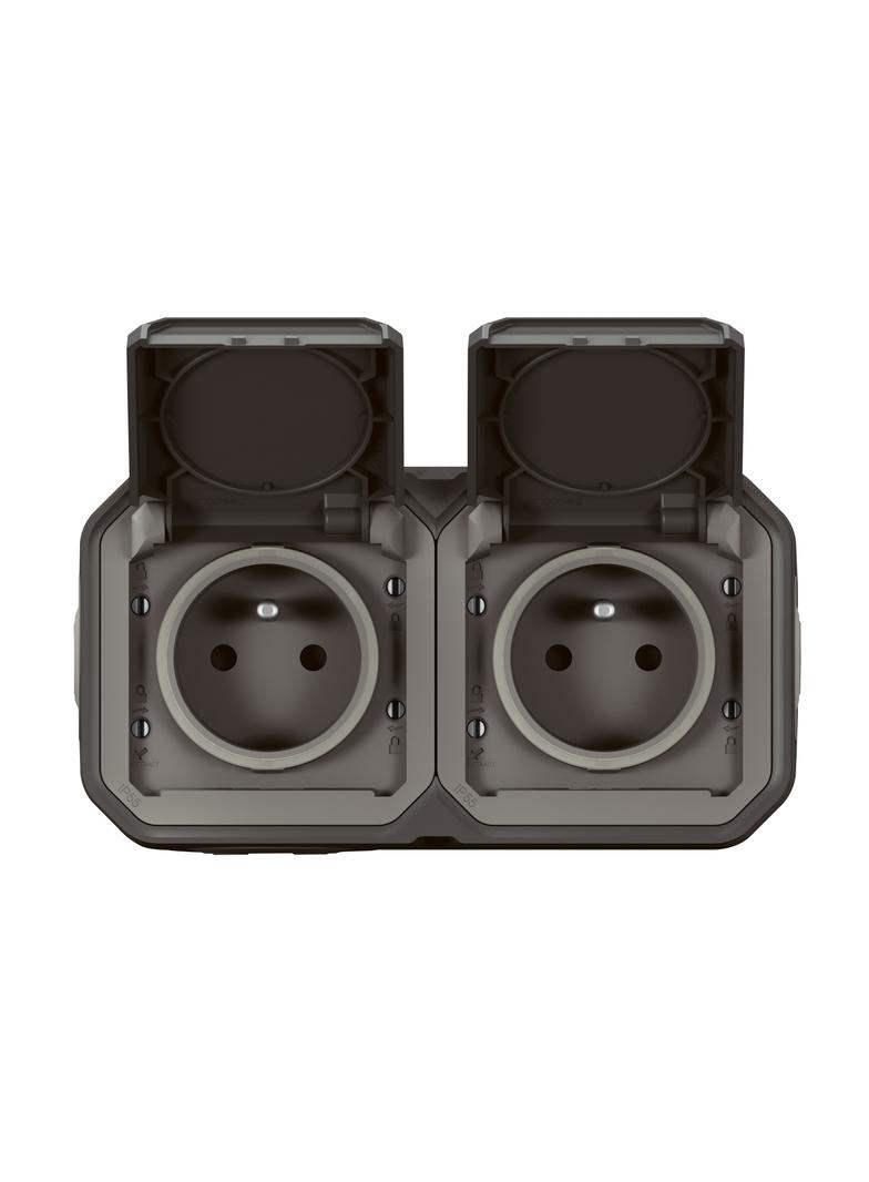 NOWE PLEXO - GNIAZDO 2X2P+Z POZIOME KOMPLET NATYNKOWY 16 A - 250 V~ ANTRACYT