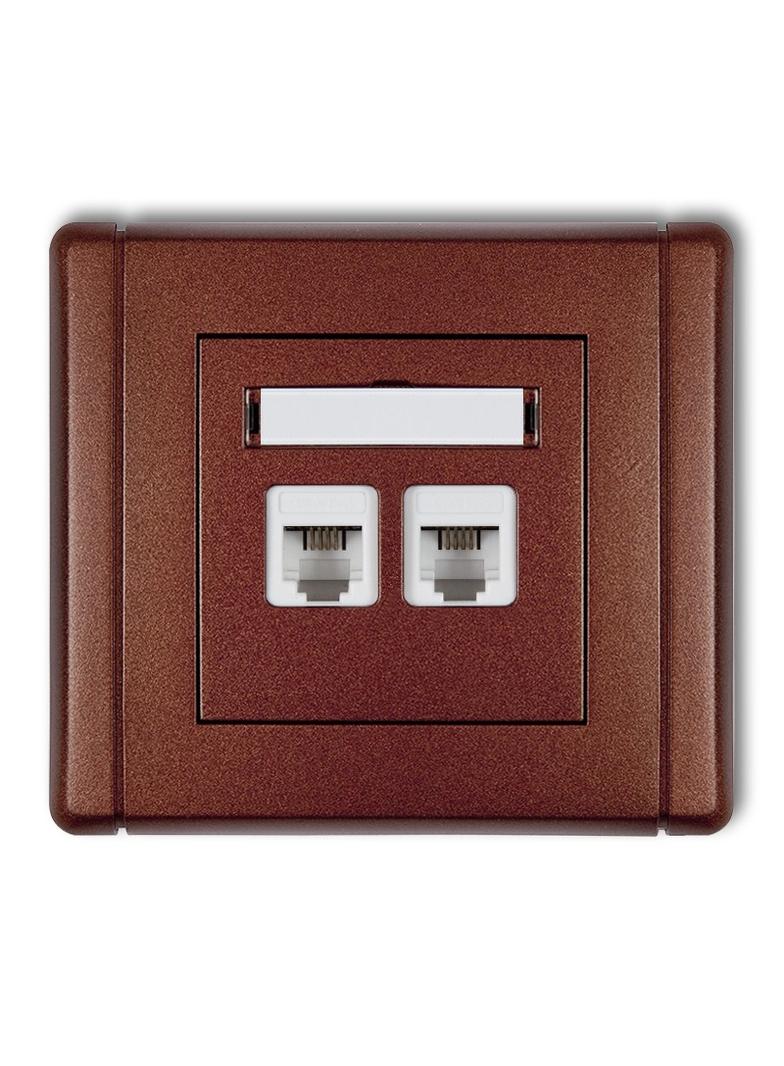 FLEXI Gniazdo telefoniczne podwójne 2xRJ11, 4-stykowe, beznarzędziowe brązowy metalik