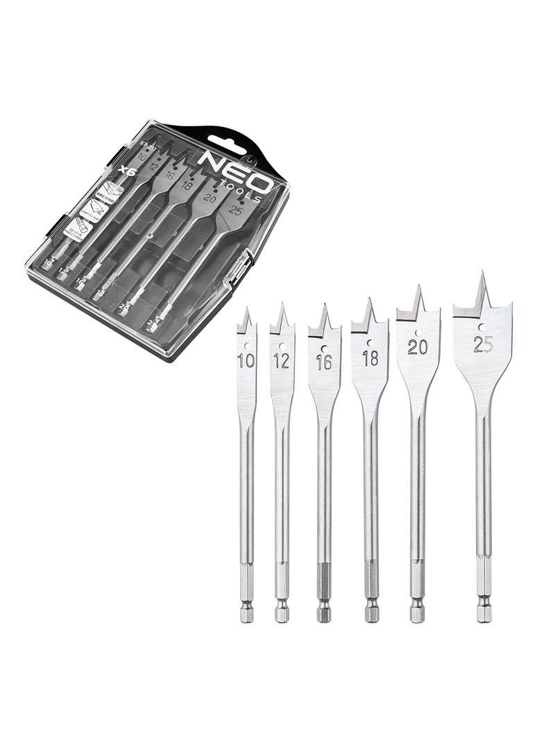 Wiertła do drewna łopatkowe, 10,12,16,18,20,25mm, zestaw 6 szt.