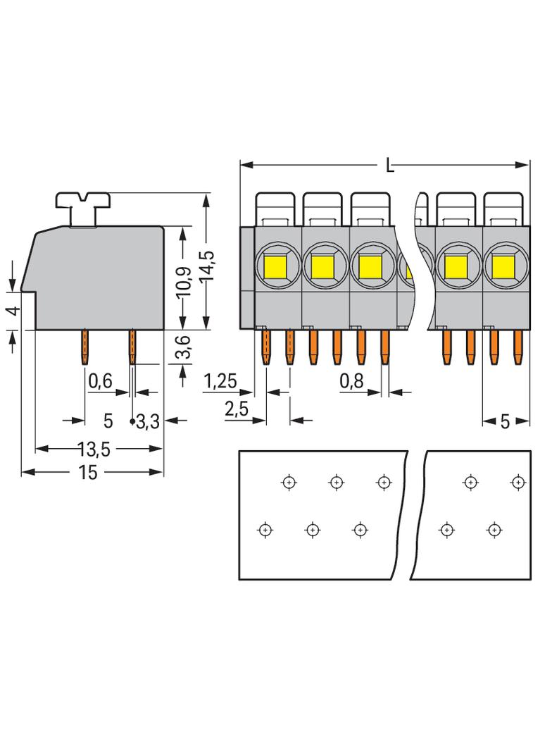 listwa zaciskowa do pł. drukowanych 4-bieg. szara raster 5 mm