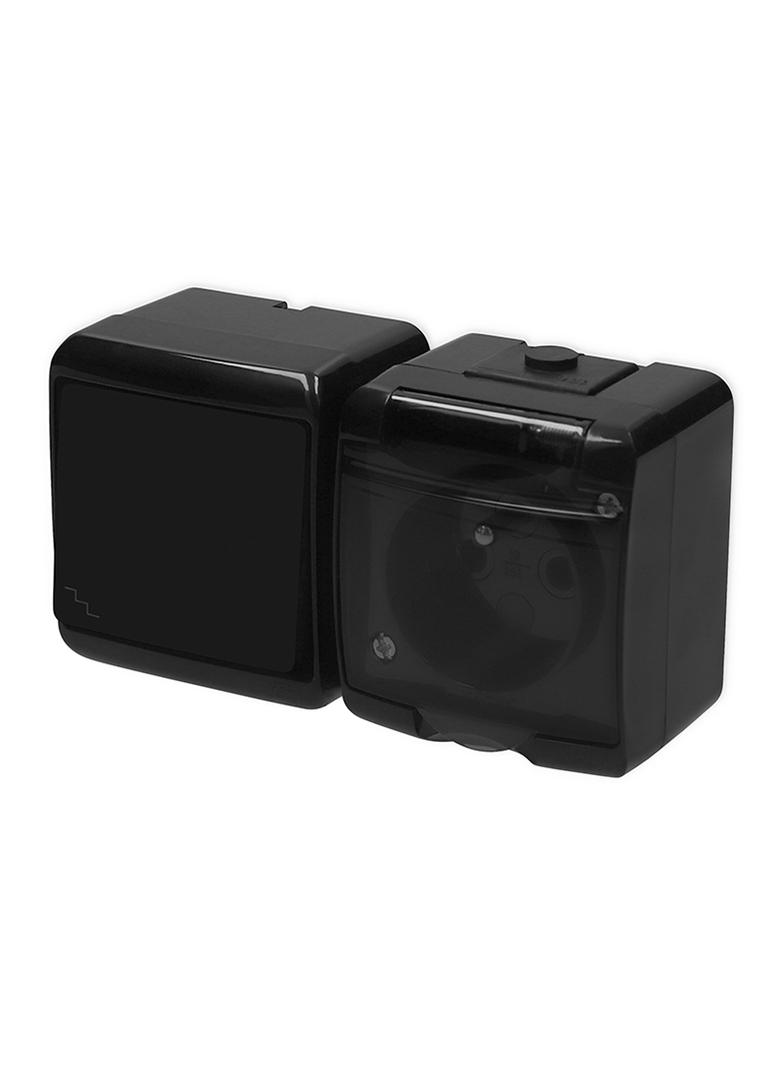 JUNIOR Łącznik schodowyz gniazdem pojedynczym z uziemieniem 2P+Z (klapka dymna; przesłony torów prąd