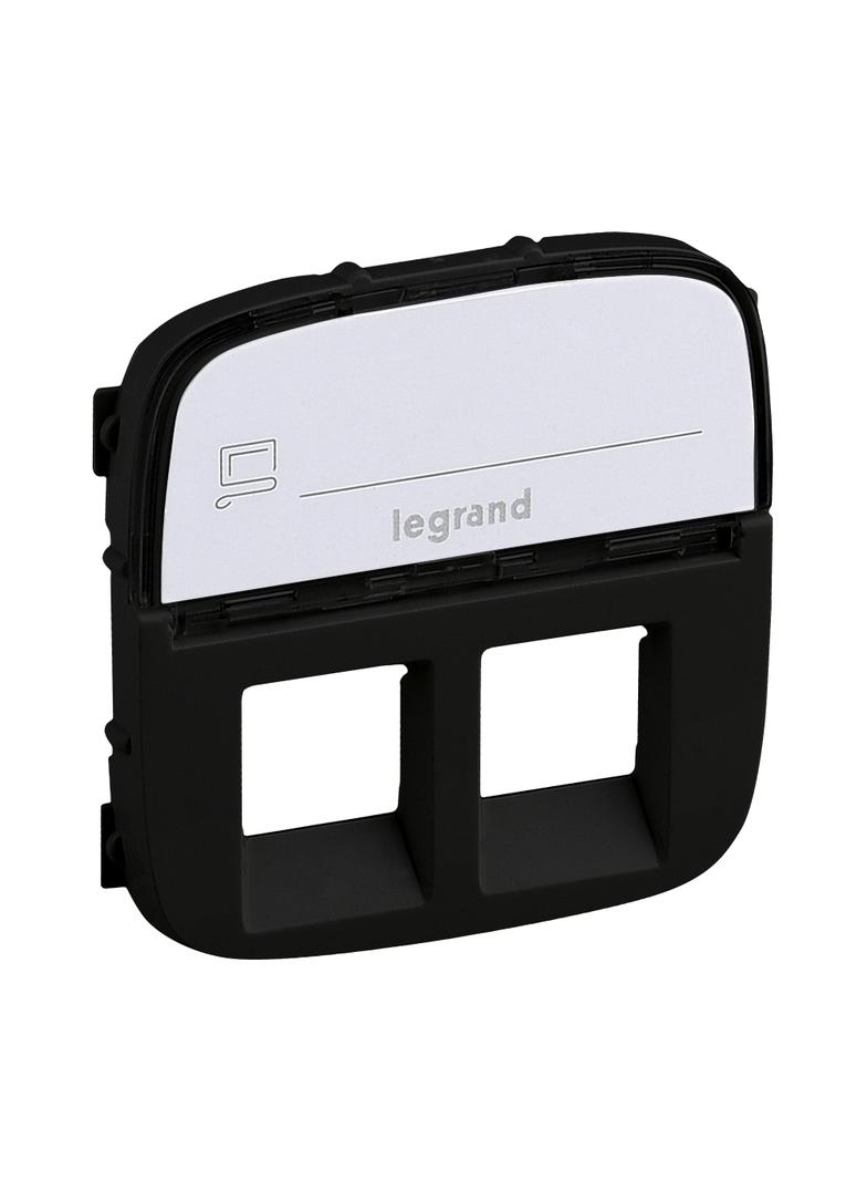 VALENA ALLURE - PLAKIETKA CZARNA GNIAZDA PODWÓJNEGO 2XRJ11 LUB 2XRJ45 LUB RJ11/RJ45 Z ETYKIETĄ, Legr