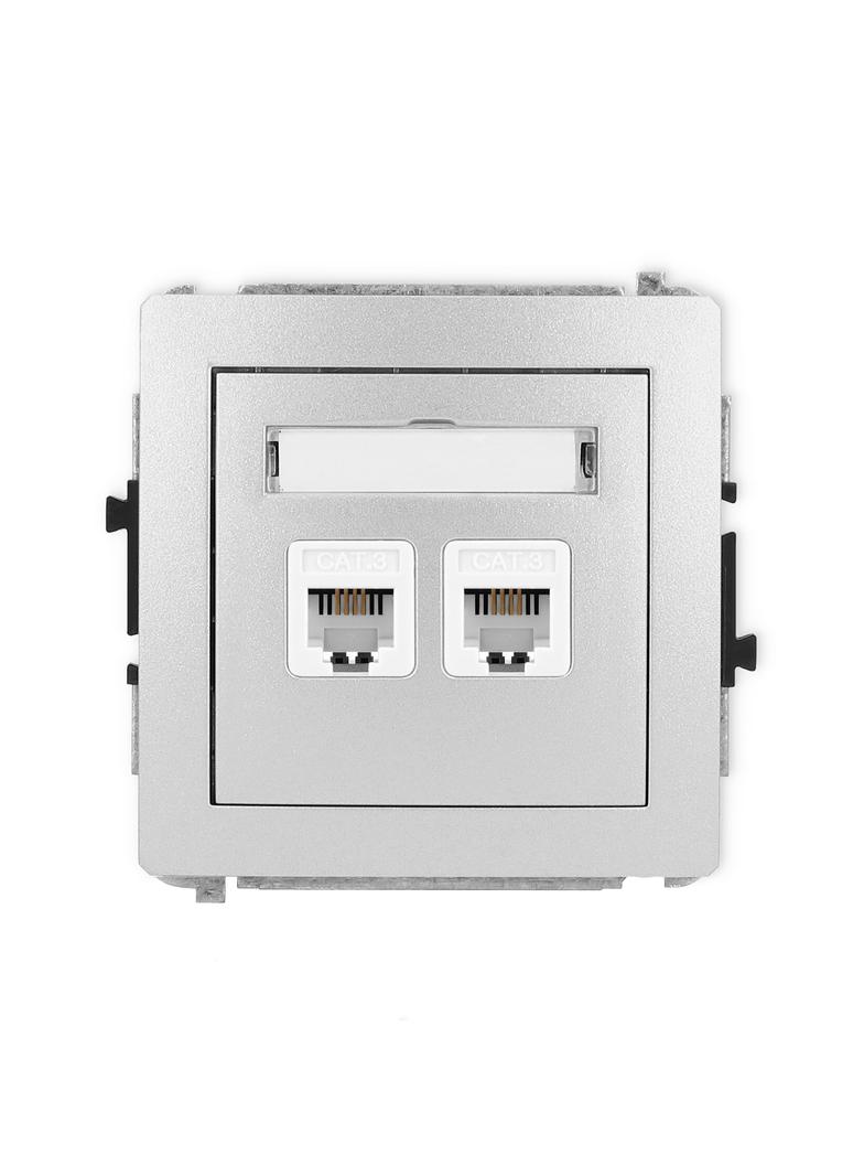 DECO Mechanizm gniazda telefonicznego podwójnego 2xRJ11, 4-stykowy, beznarzędziowe srebrny metalik
