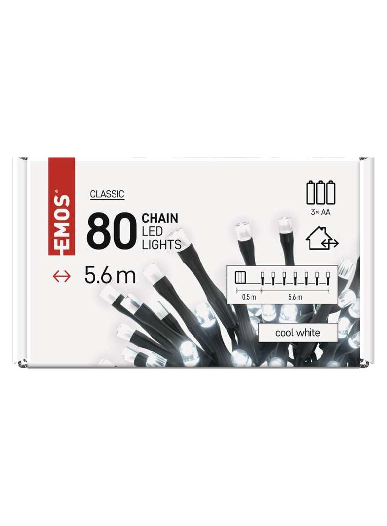 Lampki choinkowe LED Cluster 80 LED 5,6m 3xAA zimna biel zewnętrzne timer D4FC02 EMOS