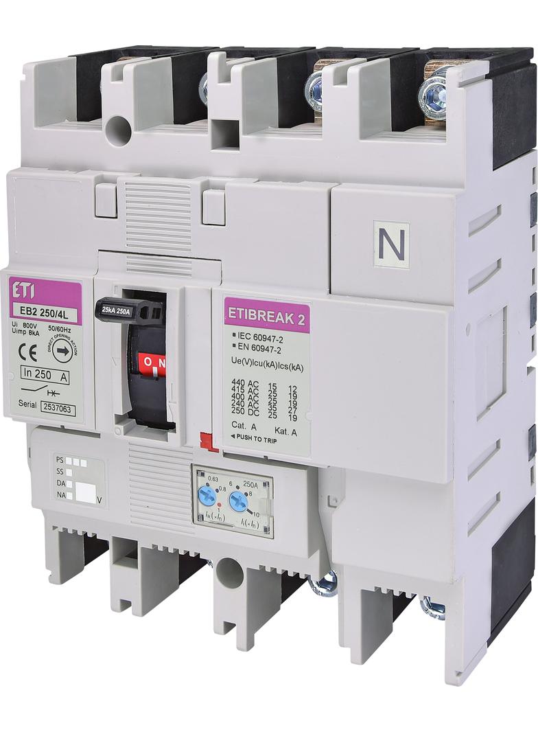 Wyłącznik mocy 65kA wyzw. TM EB2 250/4H 200A 4p 004672134 ETI