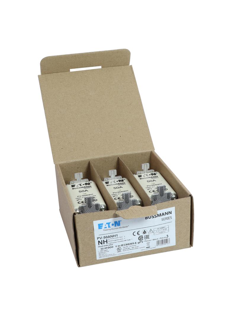 PV-50ANH1 Wkładka PV NH 50A 1000V DC PV rozmiar 1 podwójny wskaźnik PV-50ANH1 EATON