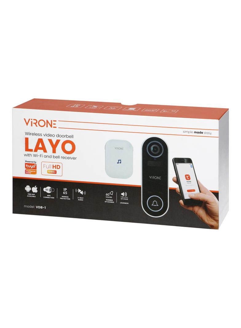 Bezprzewodowy wideo dzwonek LAYO z kamerą wideo Full HD WiFi IP65 akumulator komunikacja ze smar VDB