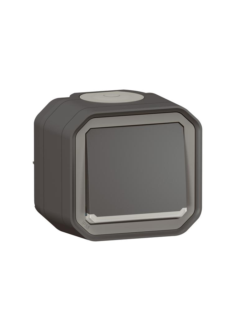 NOWE PLEXO - PRZY. JEDNOBIEGUNOWY Z PODŚWIETL. KOMPLET NATYNK.10A-250V~ ANTRACYT