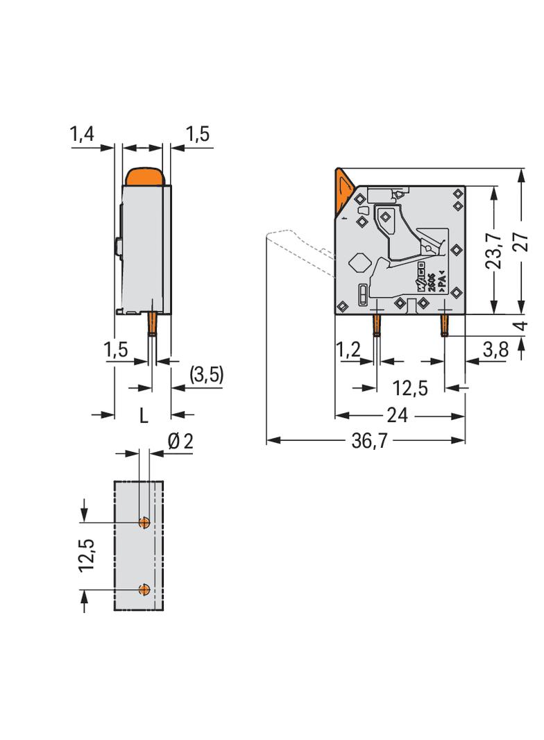 Złączka do płytek drukowanych dźwignia 6mm2 RM 7,5mm 1-bieg szara /200szt./ 2606-3101 WAGO