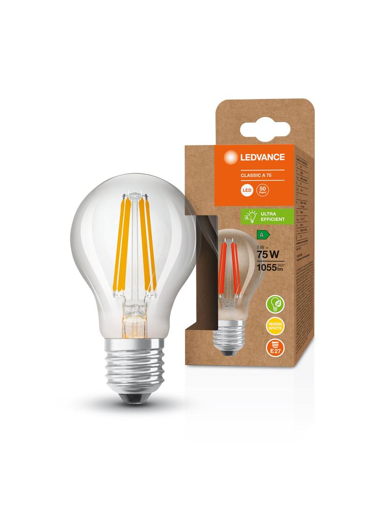 Lampa LED Classic A75 energooszczędna szkło przezroczyste 5W 830 E27 LEDVANCE