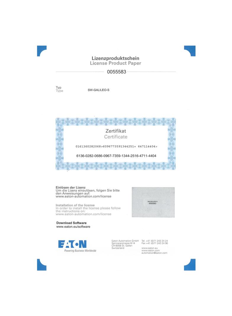 SW-GALILEO-S GALILEO - licencja jednostanowiskowa na oprogramowanie wizualizacyjne 171500 EATON
