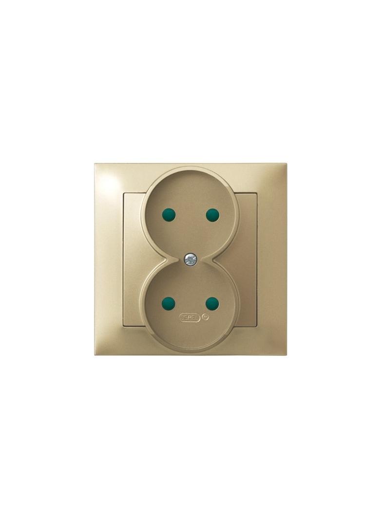 IMPRESJA Gniazdo podwójne z przesłonami torów prądowych, kompletne z ramką - kolor złoty metalik