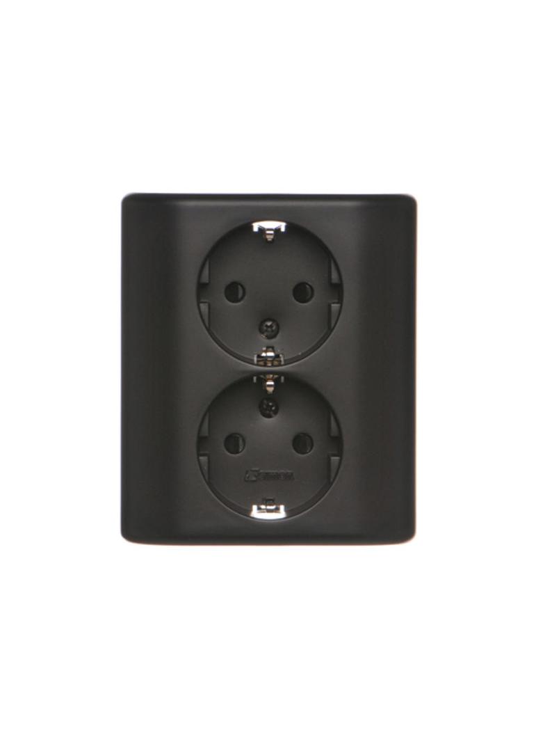 Simon 54 Gniazdo podwójne Schuko p/t z przesłonami wersja skandynawska 16A z. śrub. czarny