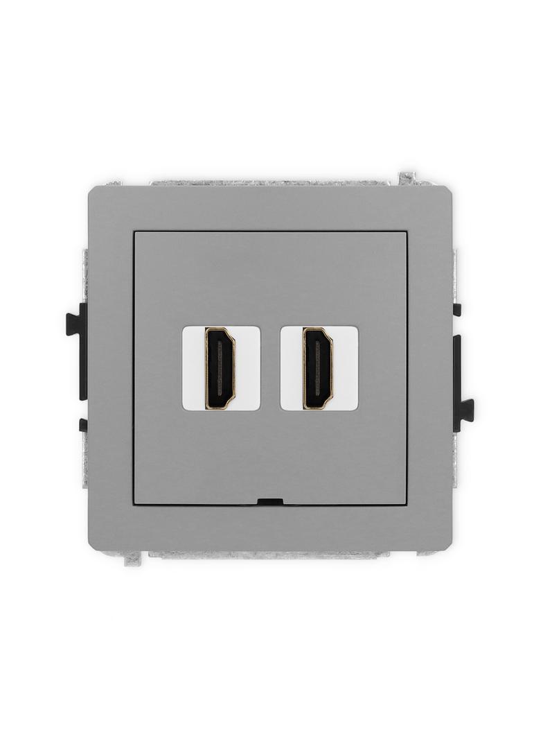 DECO Mechanizm gniazda podwójnego HDMI 2.0, bez pola opisowego szary mat