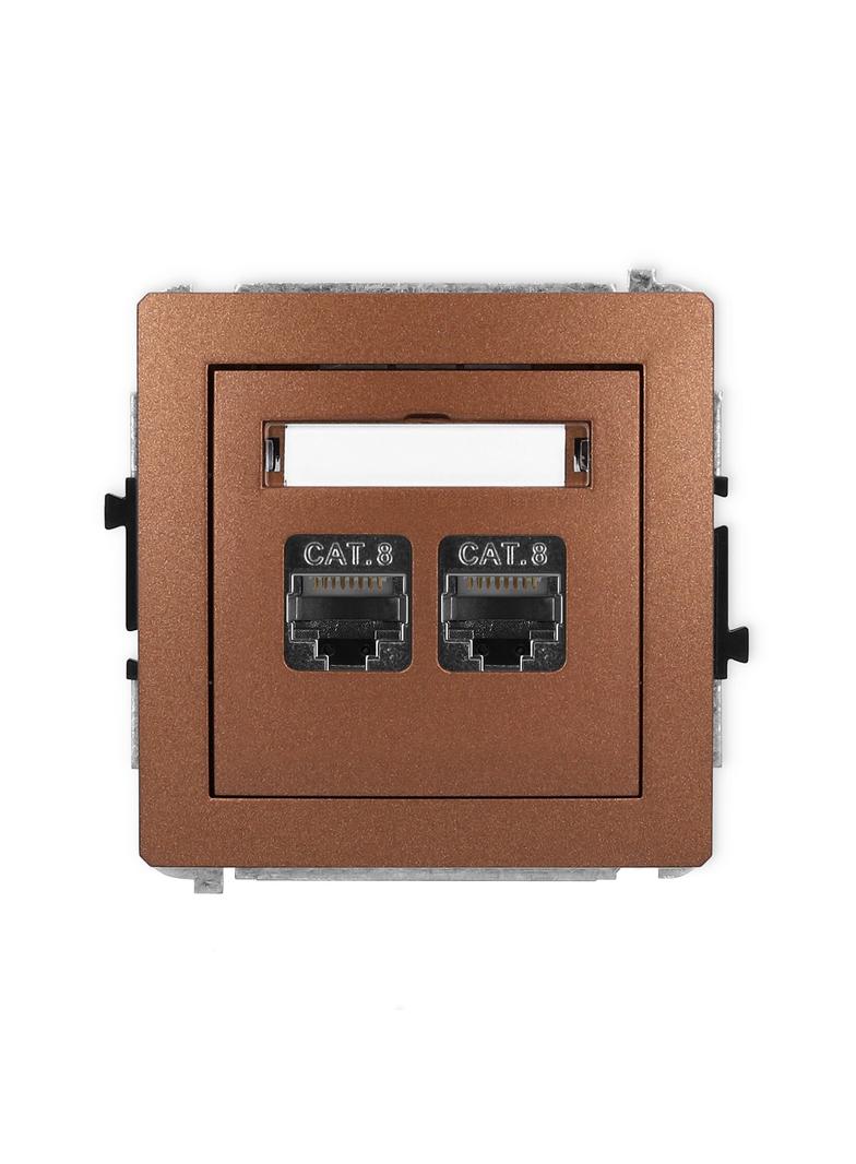 DECO Mechanizm gniazda komputerowego podwójnego 2xRJ45, kat. 8, ekranowany, 8-stykowy brązowy metali