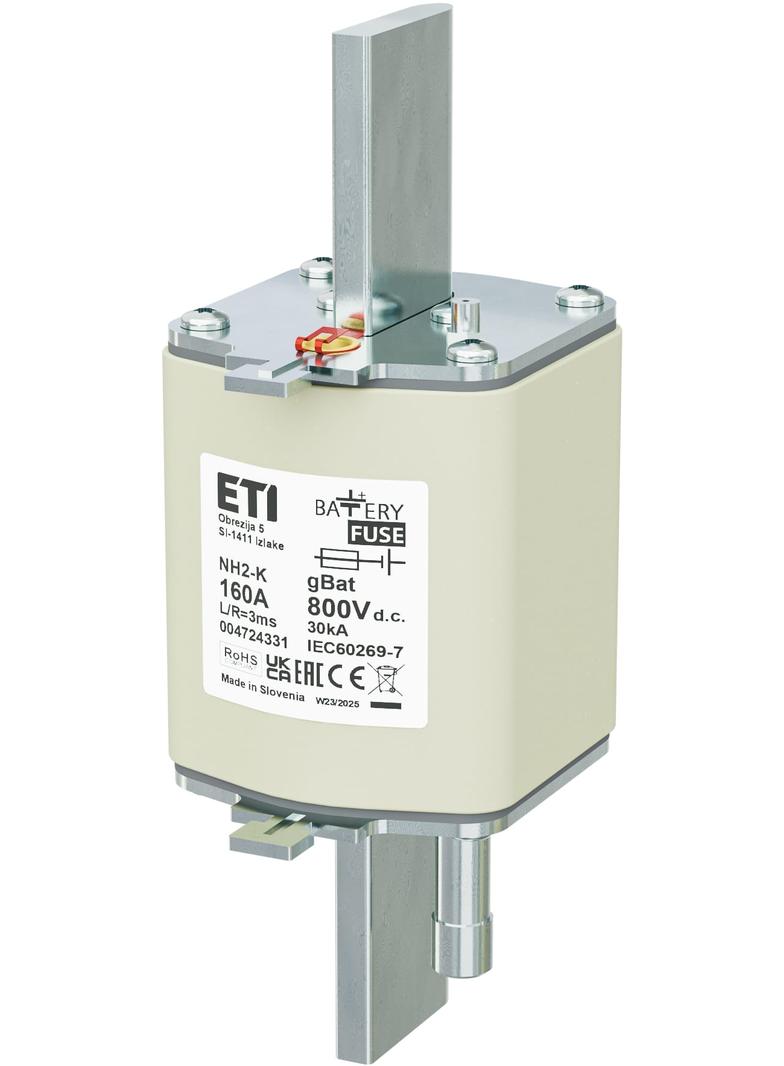 Wkładka topikowa NH do ochrony akumulatorów, magazynów energii DC z wybijakiem NH2/K gBat 160A 800V DC 004724331 ETI