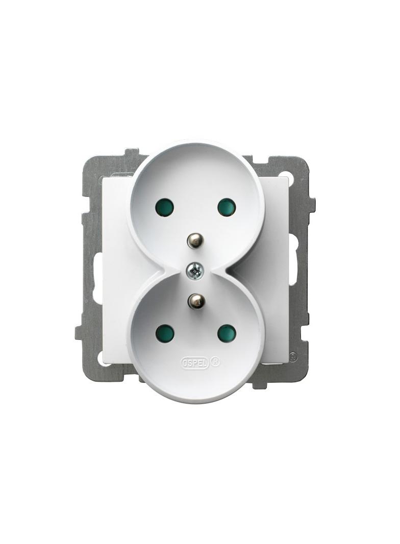 AS Gniazdo podwójne z uziemieniem z przesłonami torów prądowych, moduł bez ramki - kolor biały