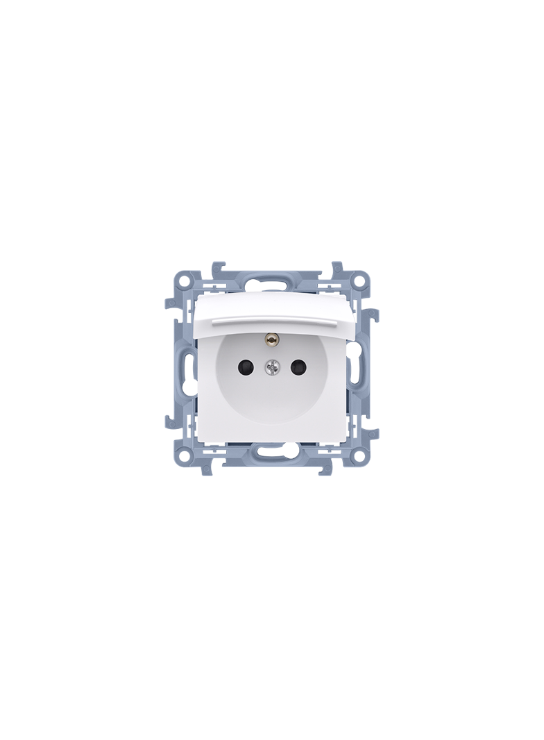 Simon 10 Gniazdo z/u IP44 z uszczelką – klapka w kol. pokrywy 16A szybkozłączka biały