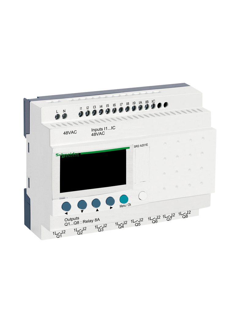 Zelio Logic, przekaźnik kompaktowy, wyświetlacz, 12 wejść, 8 wyjść, 48VAC