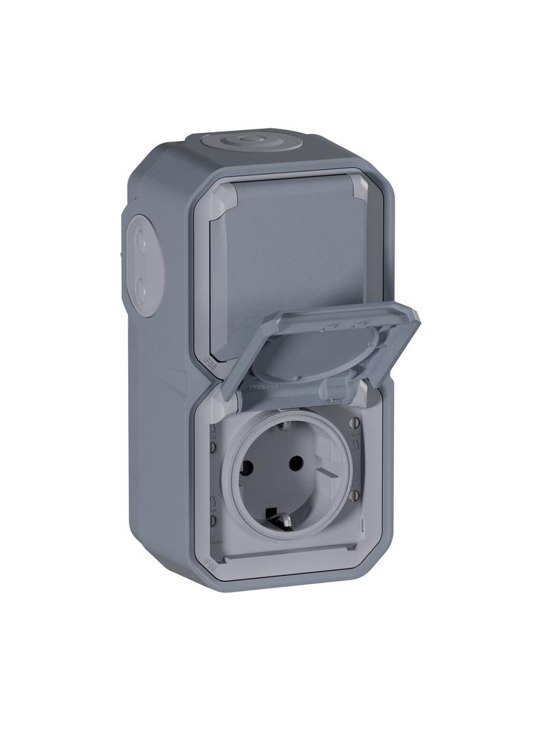 NOWE PLEXO - GNIAZDO SCHUKO 2X2P+Z PIONOWE KOMPLET NATYNKOWY 16A-250V SZARE 069744L LEGRAND