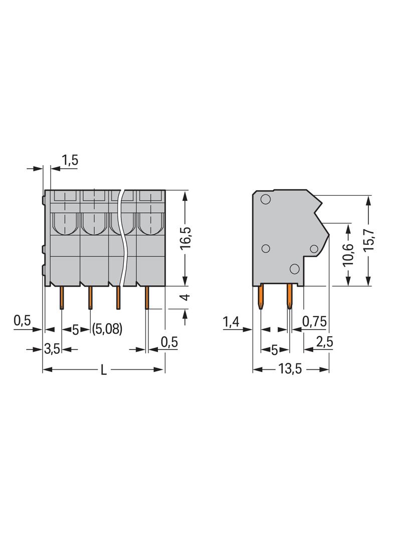 listwa zaciskowa do pł. drukowanych 12-bieg. szara raster 5/5,08 mm