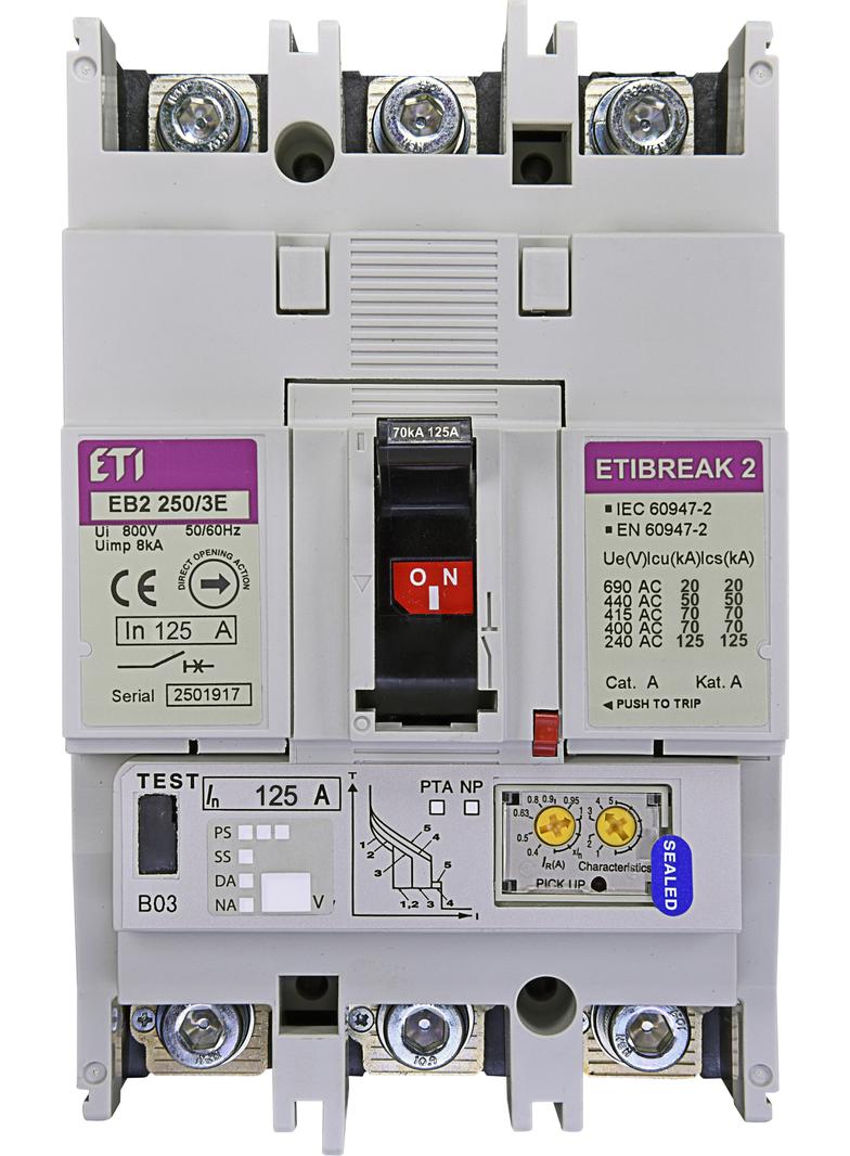 Wyłącznik mocy 70kA wyzw. elektroniczny EB2 250/3E 125A 3P 004671302 ETI