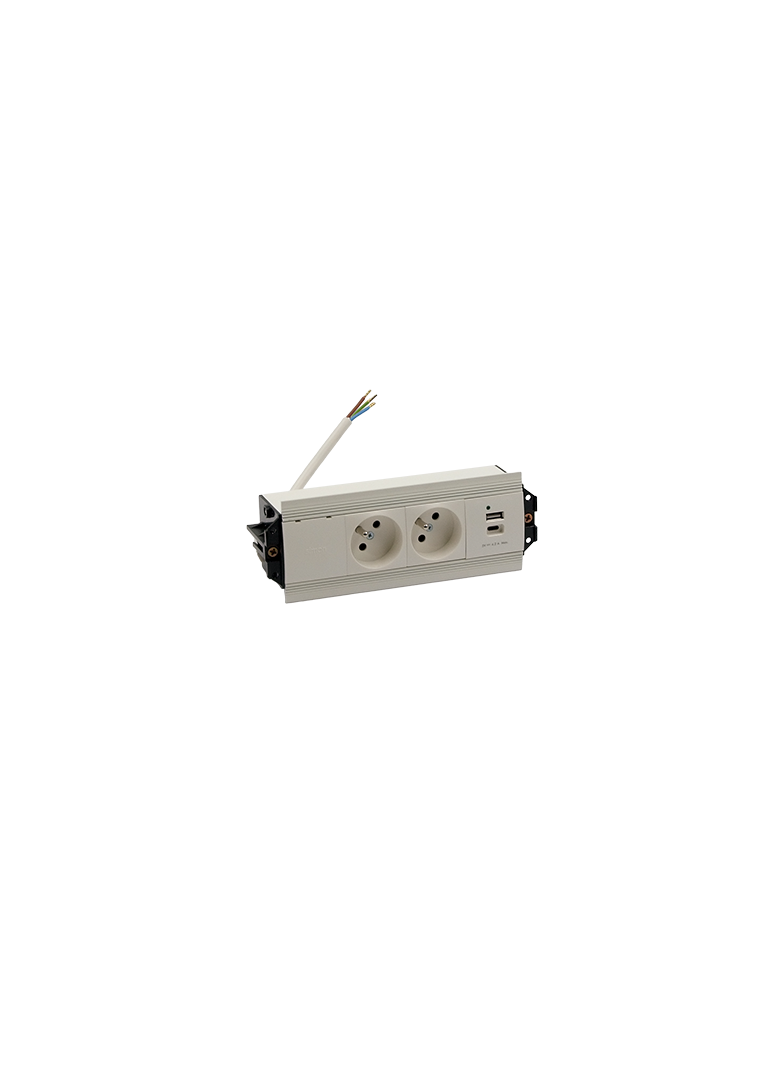 Simon 480 TS48-530E20B00-33 Indesk 2 gn. typ E + ładowarka USB typ A+C złącze 10 cm przewód biały 48530E20B000000-33 KONTAKT