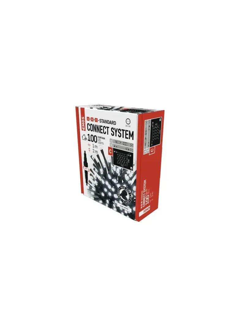 Oświetlenie łączone Standard - kurtyna 100 LED 1x2 m zimna biel, IP44, timer