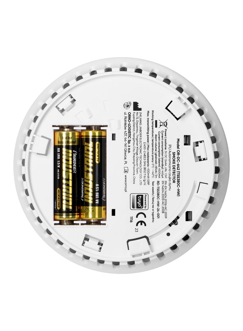 Bateryjny czujnik dymu, 2xAA, żywotność sensora 10 lat, Tuya Smart Wi-Fi