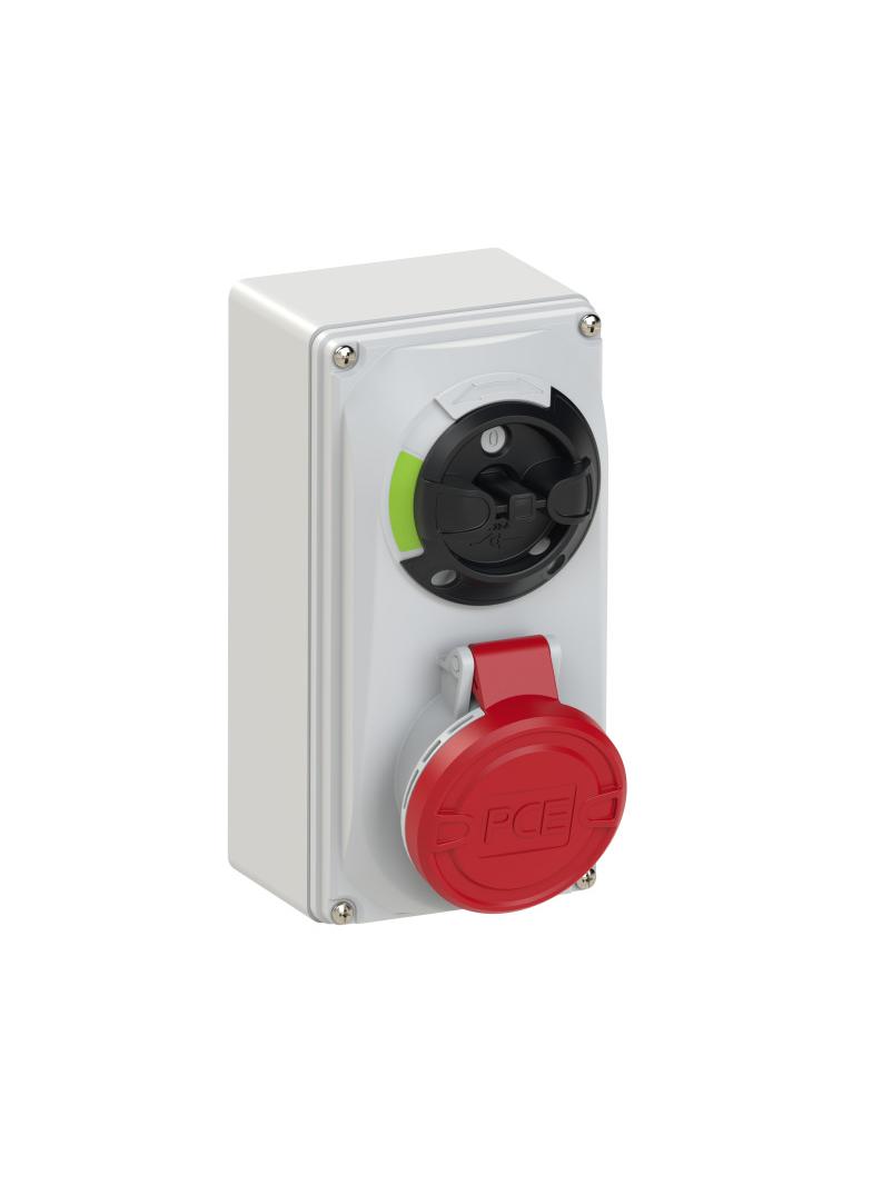 GNIAZDO Z WYŁĄCZNIKIEM 0-1 MAŁE BLOKADA MECHANICZNA 16A 400V 3P+Z IP44 IP44