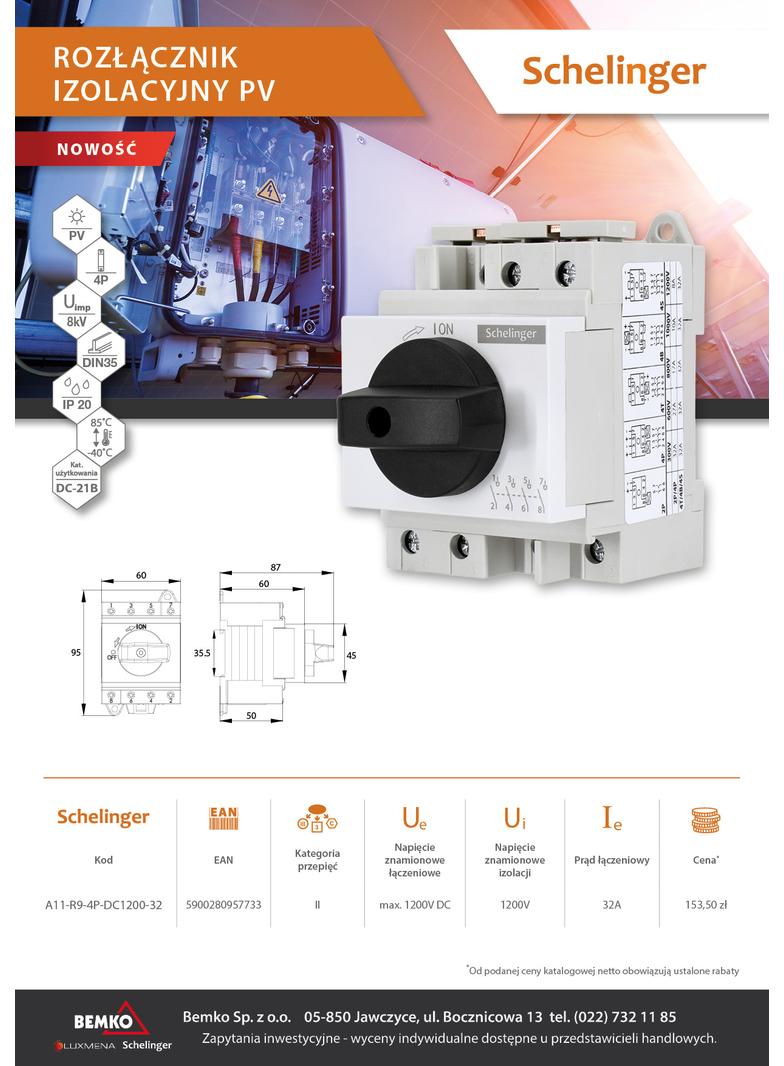 ROZŁĄCZNIK IZOLACYJNY PV 4-POLOWY 1200V DC 32A