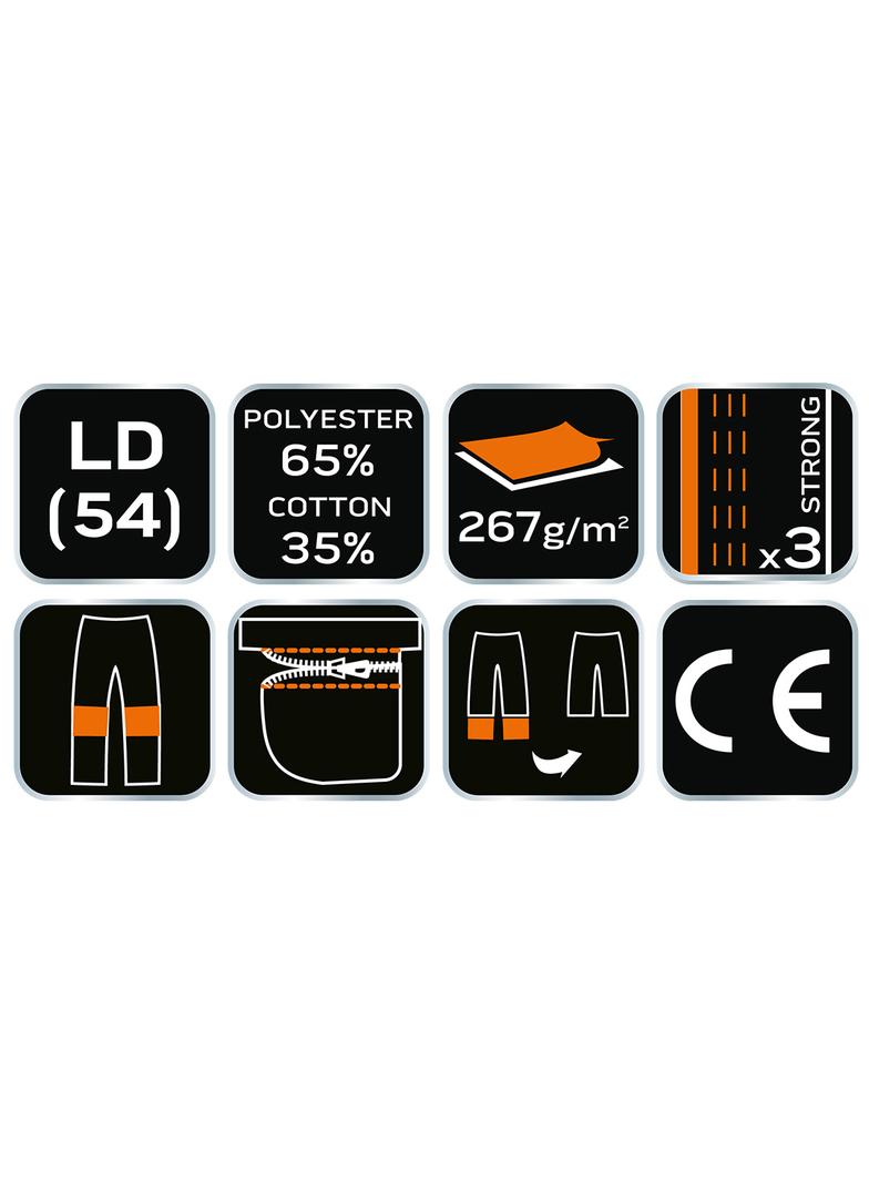 Spodnie robocze, rozmiar LD/54, odpinane kieszenie i nogawki