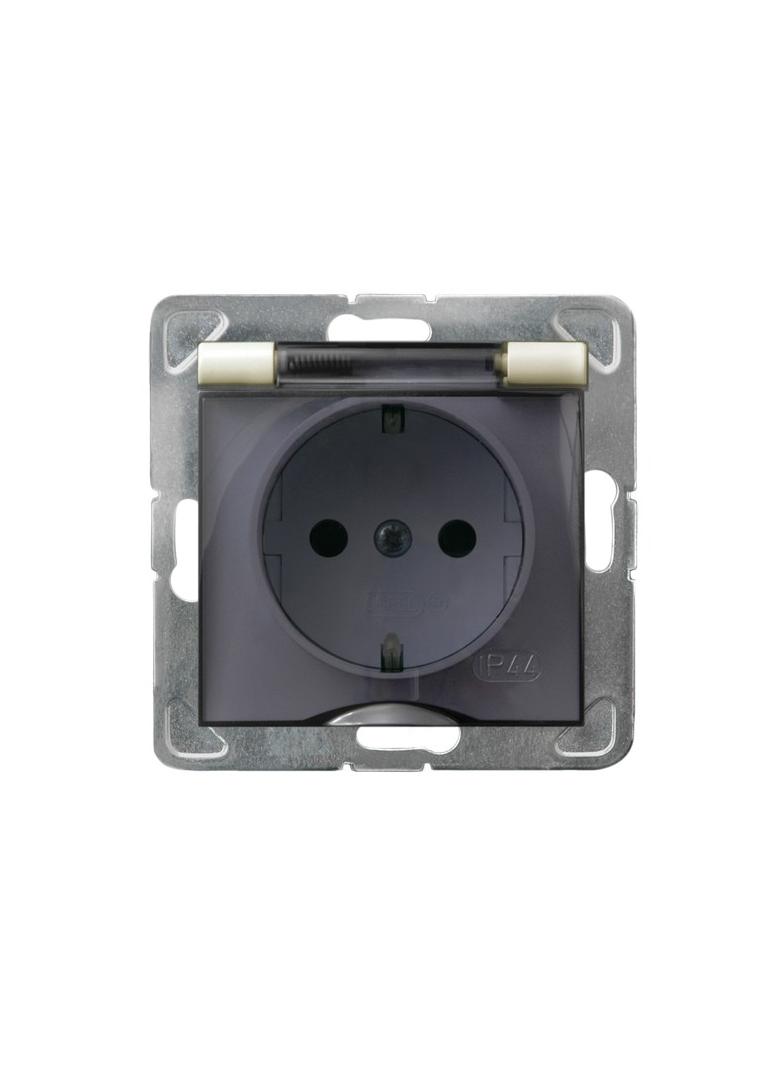 IMPRESJA Gniazdo bryzgoszczelne z uziemieniem schuko IP-44 wieczko przezroczyste - kolor ecru