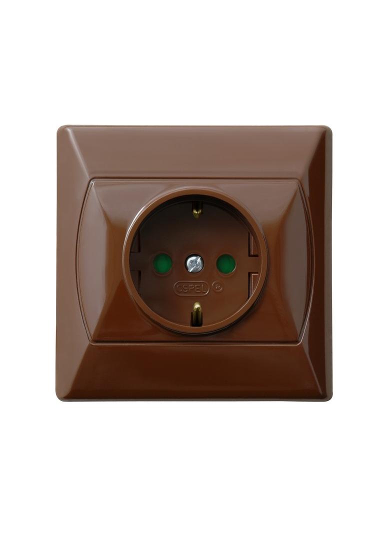 AKCENT Gniazdo pojedyncze z uziemieniem schuko z przesłonami torów prądowych - kolor brązowy