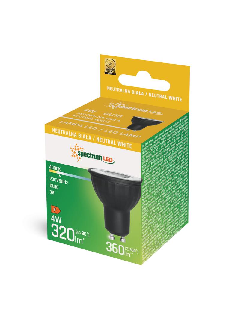LED GU10 230V 4W SMD 38st NW z soczewką czarna SPECTRUM