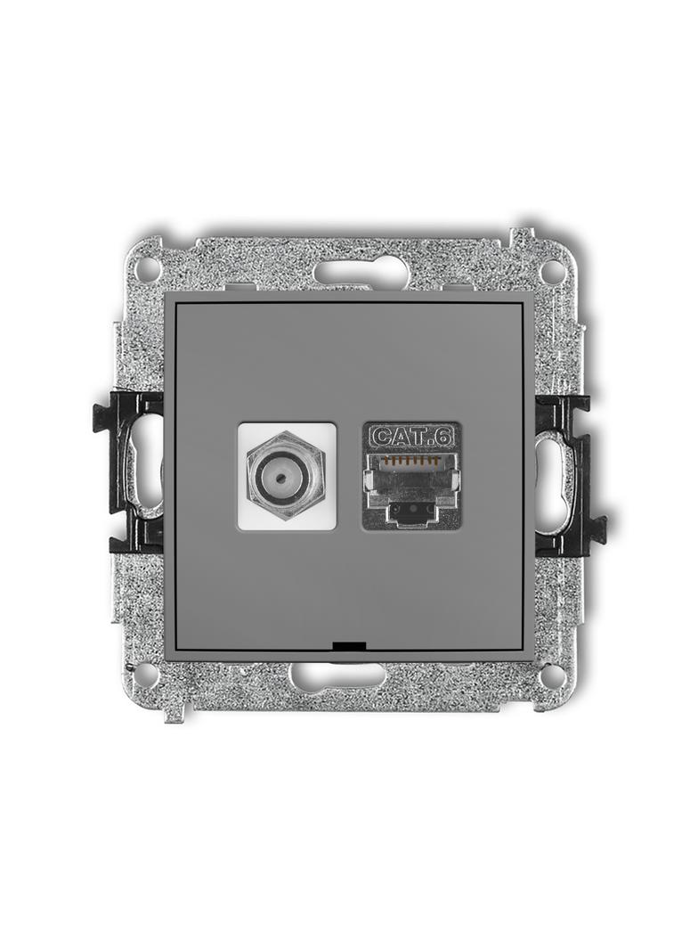 MINI Mechanizm gniazda antenowego poj. typu F (SAT) + gniazda komp. poj. 1xRJ45, kat. 6 ekranowany,