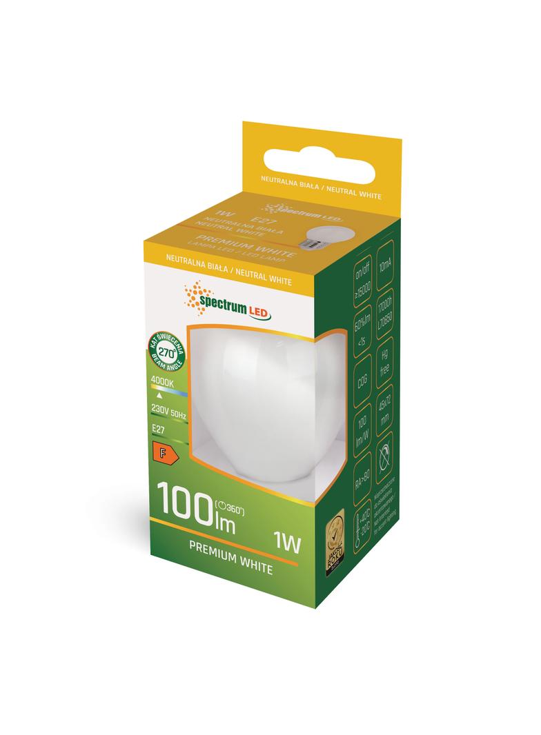 ŻARÓWKA LED KULKA E-27 230V 1W COG NW MILKY SPECTRUM