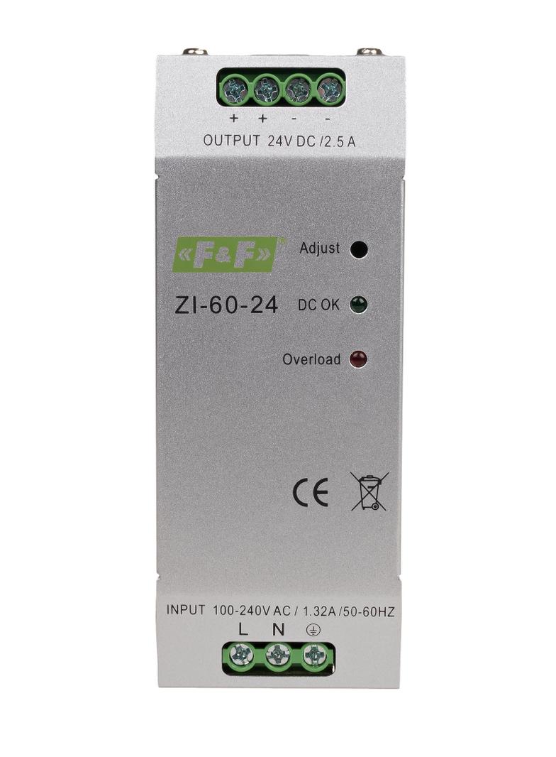 Zasialacz impulsowy przemysłowy nap. wej. 90-264V AC/120-370V DC P=60W nap. Wyj. 24V DC ZI-60-24V F&F