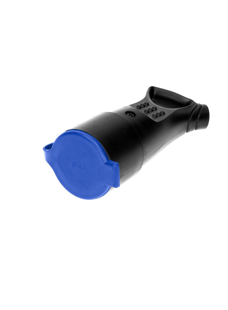 Bryzgoszczelne gniazdo gumowe 2P+Z, proste, IP44, czarne, 16A, 230V OR-AE-1370 ORNO