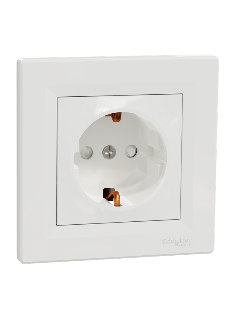 Asfora, gniazdo pojedyncze schuko, z przesłonami, biały