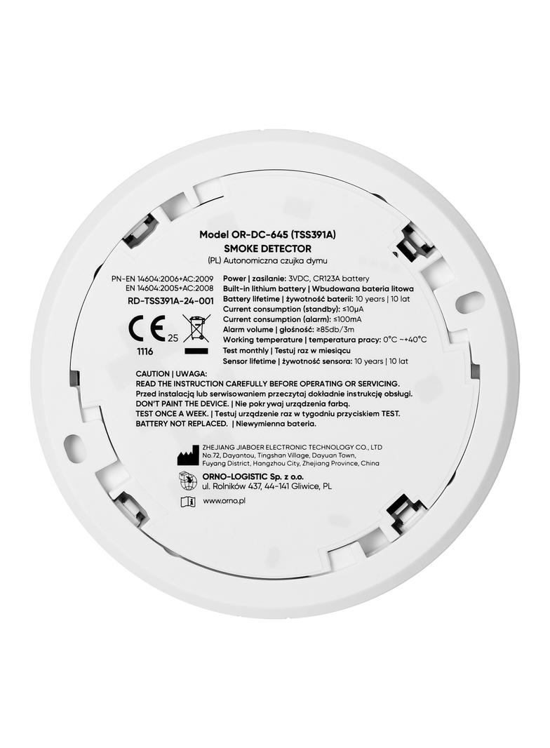 Bateryjny czujnik dymu, wbudowana bateria, żywotność sensora i baterii 10 lat